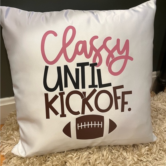 16” white throw pillow. “Football” - Picture 1 of 1